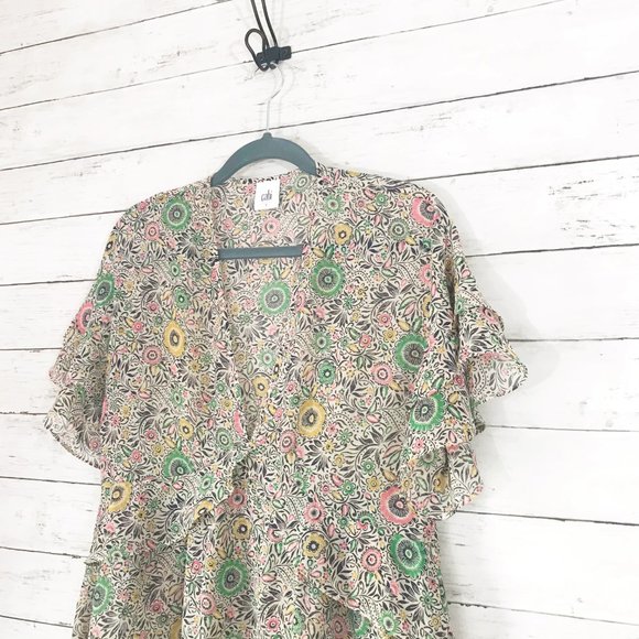 cAbi Tan Poet V-Neck Sheer Floral Blouse - Small - Picture 3 of 6